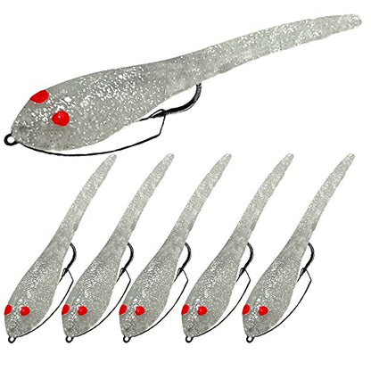 DELONG LURES 3" Weedless Tadpole Fishing Lures for Bass, Crappie, Bluegill, Perch, and Trout, Slow Sinking Life Like Fishing Baits Scented Pre Rigged Fishing Gear - color: Minnow Silver