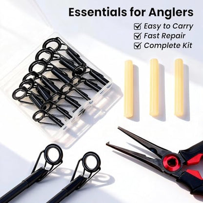 FishTrip Rod Tip Repair Kit, 20/60/70/90/230pcs Fishing Rod Tips Replacement Kit Stainless Steel Ceramic Guides Ring Fishing Pole Eyelets Repair Kit - color: D_60pcs