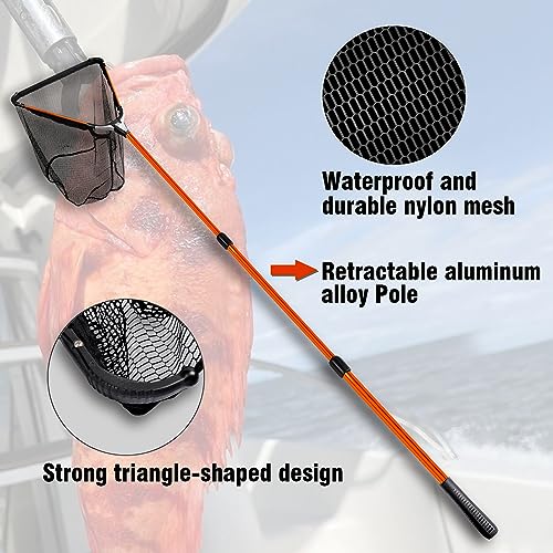 Fiblink Folding Aluminum Fishing Landing Net Fish Net with Extending Telescoping Pole Handle - size: 59-118 inches (Extend Length)