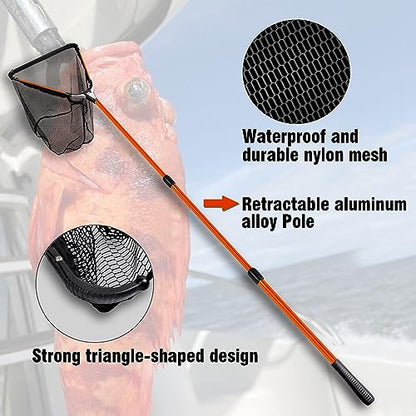Fiblink Folding Aluminum Fishing Landing Net Fish Net with Extending Telescoping Pole Handle - size: 59-118 inches (Extend Length)