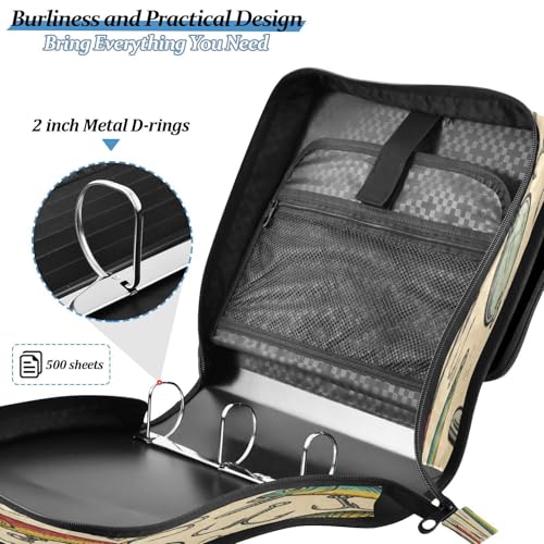 Fish Lures Hook Beige Vintage 3 Ring Zipper Binder with Strap 1.5 inch 500 Sheet Capacity File Folder Storage Organizer
