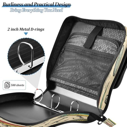 Fish Lures Hook Beige Vintage 3 Ring Zipper Binder with Strap 1.5 inch 500 Sheet Capacity File Folder Storage Organizer