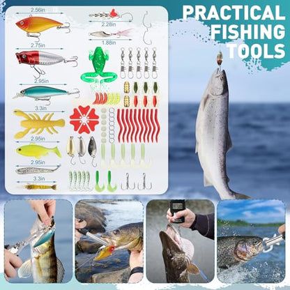 RoundFunny 88 Pcs Fishing Tackle Kit Fishing Pliers Set Fishing Tackle Bag Fishing Lures Kit Fish Gripper Fish Scale Fish Hook Remover Fish Lip Gripper