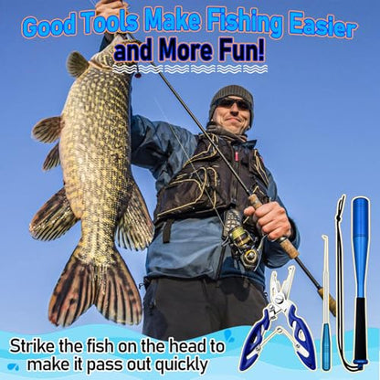 Wonwood_direct Fishing Tool Kit, Fishing Gear with Fish Hook Remover Tool Corrosion-Resistant Fishing Pliers and Fish Stunner Hammer, Stainless Steel Fishing Accessories, for Fishermen