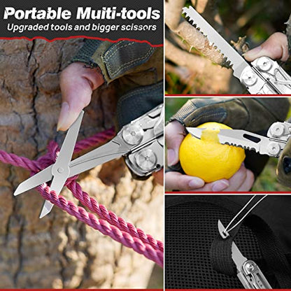 BIBURY Multitool Pliers BI2038B, 22-in-1 Stainless Steel Multi Tool with Flint, Window Breaker, Scissors, Back Clip, Folding Pocket Multifunctional Self-locking EDC Tool for Survival Camping Hiking - size: 22-IN-1