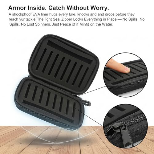 Waterproof Bait Storage Binder Case, Hard Shell EVA Shockproof Fishing Lure & Spinner Organizer Bag with 16 Slots (Case Only)