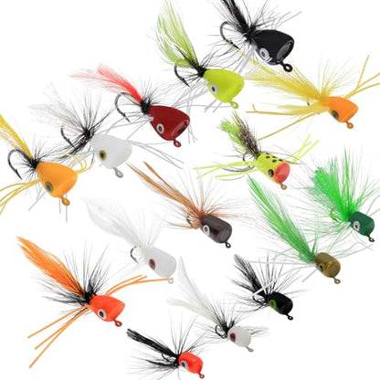 Fly Fishing Poppers Fly Fishing Dry Flies Topwater Fishing Lures Bass Popper Flies Bugs Lures Panfish Bait Fly Trout Bobber Flies Kit for Bass Trout Panfish Bluegill Salmon - color: A:15pcs Fly Fishing Poppers
