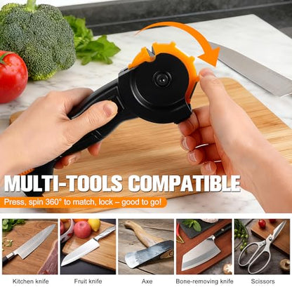 KimPump 6-in-1 Garden Tool & Kitchen Knife Sharpener with Ceramic, Professional Knives Sharpener for Sharpens & Polishes Blades, Lawn Mower Blades, Axe, & Scissors Sharpening Tool with Non-Slip Grip