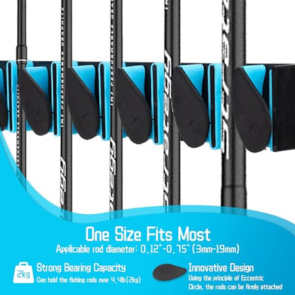 Fishing Rod Holder, Wall Mounted Fishing Pole Holder, Holds Up to 9 Rods and Combos, Fishing Rod Holders for Garage, Fits Most Rods of Diameter 3-19mm