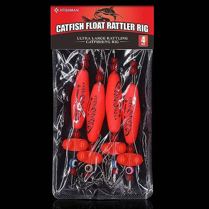Catfish-Rig-for-Bank-Fishing-Catfishing-Tackle-Floats-with-Rattler-Santee Cooper Rig Equipment - color: Red-4 Pack, size: 3 inch