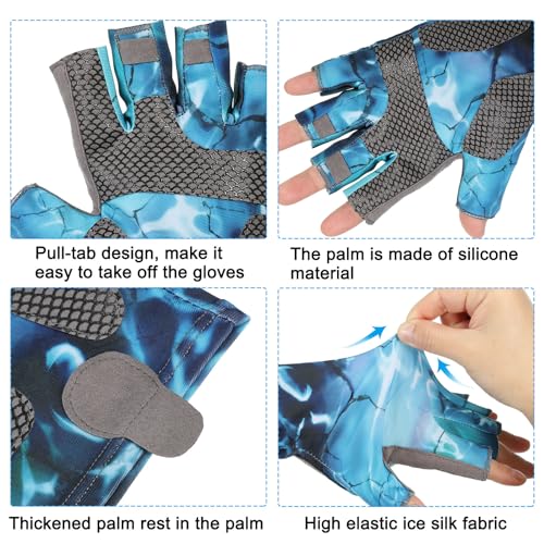 PATIKIL Fishing Gloves, Breathable Fingerless Sun Protection Gloves for Men Women Kayaking Rowing Cycling Hiking - color: Blue, size: Medium
