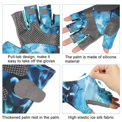 PATIKIL Fishing Gloves, Breathable Fingerless Sun Protection Gloves for Men Women Kayaking Rowing Cycling Hiking - color: Blue, size: Medium
