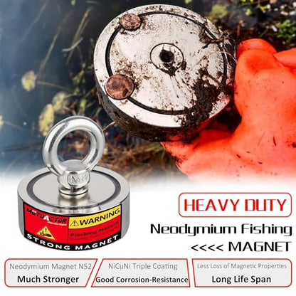 MUTUACTOR Double-Sided Fishing Magnet Kit,Combined 760lbs Fishing Magnets Heavy Duty,Φ2.36''Permanent Neodymium Rare Earth Magnet with 65Ft Salvage Rope Sturdy Gloves Bag for Recovery Treasures - style: 760lb Magnet(Double Sided)--Φ 2.36"