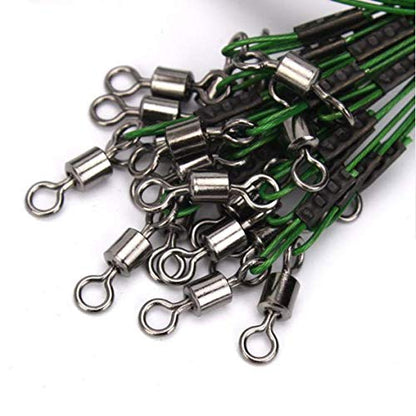 20pcs Fishing Wire Leaders Heavy Duty Fishing Stainless Steel Wire Leaders 150LB High Strength Fishing Leaders with Swivels and Snaps Black/Red/Green - color: Green Leader