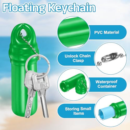 uxcell Floating Keychain, Float Key Ring Holder with Waterproof Container, Float Key Pendant for Fishing - color: Green