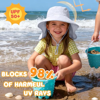 ZOORON Outdoor Kids Sun Hat with Neck Flap UPF 50+ Sun Protection Fishing Hat Wide Brim Summer Kids Beach Hats for Girls Boys - color: 1pack-grey