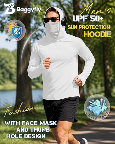 Men's UPF 50+ Sun Protection Hoodies Mask Long Sleeve Thumbholes Lightweight Dry Rash Guards Running Fishing Shirts - color: Natural White, size: XX-Large