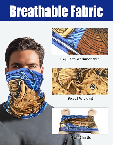JHYWELL Cooling Neck Gaiter Face Mask, UV Protection Masks Gator, Windproof Bandana for Skiing, Fishing, Hiking, Cycling - color: Fish Waves