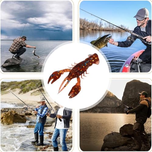 20PCS Soft PVC Fishing Lures 2.2 Inch – Lifelike Crawfish Bait with Artificial Lobster Claw Design, Jig Head Compatible for Bass & Trout Fishing - color: Brown