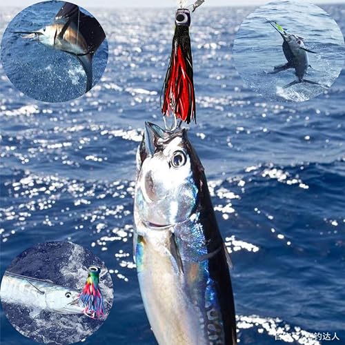 13.4Inch Fishing Trolling Lures Saltwater Trolling Skirted Lures Offshore Big Game Artificial Fishbait for Tuna Marlin Deep Sea Octopus Squid Skirts Rigged Hooks - color: colourB kit