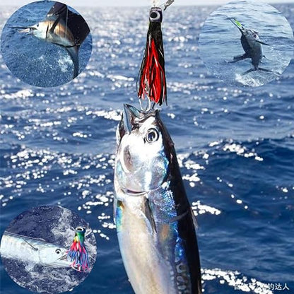 13.4Inch Fishing Trolling Lures Saltwater Trolling Skirted Lures Offshore Big Game Artificial Fishbait for Tuna Marlin Deep Sea Octopus Squid Skirts Rigged Hooks - color: colourB kit