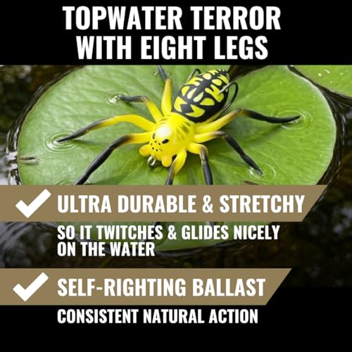 LUNKERHUNT Phantom Spider Lure for Bass Fishing (2.5 Inch) | Topwater Spider Fishing Lure with Natural Walking Action | Soft Hollow Body Weedless Hooks for Trout and Pike - color: Poison