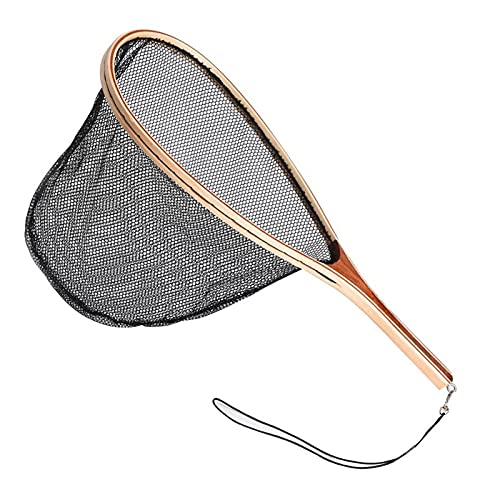 Fish Net Fly Fishing Landing Net Wooden Handle Rubber/Nylon Landing Handle Trout Mesh Fish Catch Release Scoop Fishing Tool Dip Net (Color : Nylon) - color: Nylon
