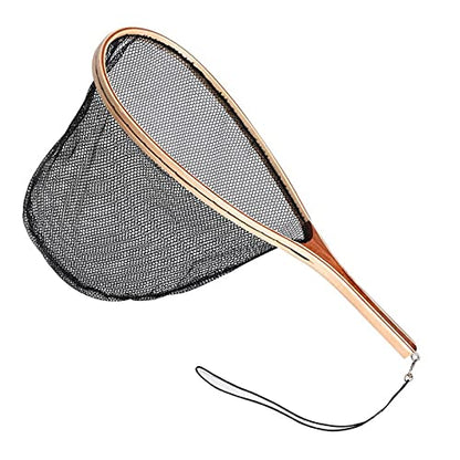 Fish Net Fly Fishing Landing Net Wooden Handle Rubber/Nylon Landing Handle Trout Mesh Fish Catch Release Scoop Fishing Tool Dip Net (Color : Nylon) - color: Nylon