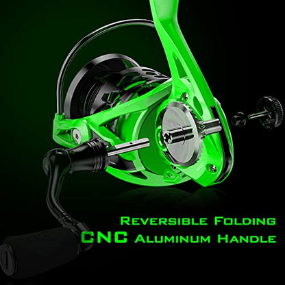 KastKing Zephyr Spinning Reels – 7+1/6+1 BB – Carbon Fiber Drag – Stainless Steel Shaft – Aluminum & CNC Spool – Black/Green/Orange – Sizes 500/1000 SFS – ICE Fishing Ready Reels! - color: Standard-Green, size: 3000