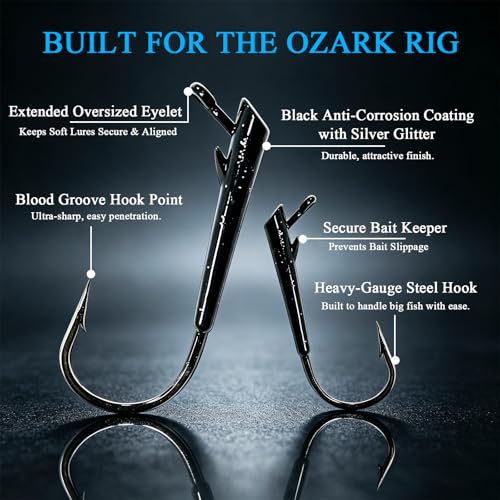 15-Pack Ozark Rig Weedless Jig Heads, 3/0 5/0 Texas Rig Hooks, Saltwater & Freshwater Fishing Hooks, 1/8oz, 1/4oz, 3/8oz Options - size: 3/8oz-15Pack