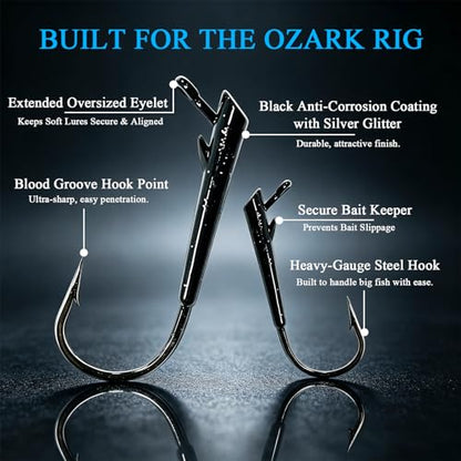 15-Pack Ozark Rig Weedless Jig Heads, 3/0 5/0 Texas Rig Hooks, Saltwater & Freshwater Fishing Hooks, 1/8oz, 1/4oz, 3/8oz Options - size: 1/8oz-15Pack