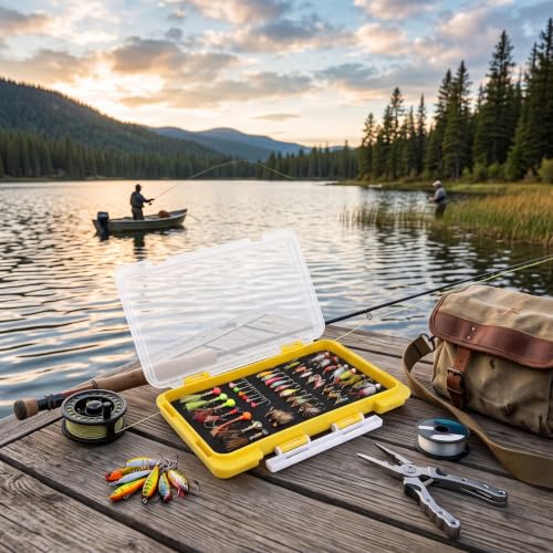 Fishing Jig Box, Plastic Slim Foam Insert Fishing Hook Storage Organizer Box Yellow Fishing Tackle Box for Lure Boxes Terminal Tackle Storage