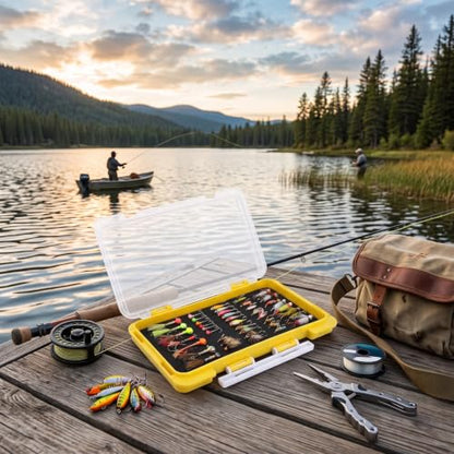 Fishing Jig Box, Plastic Slim Foam Insert Fishing Hook Storage Organizer Box Yellow Fishing Tackle Box for Lure Boxes Terminal Tackle Storage