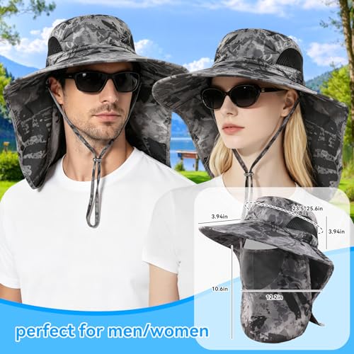 ALANDUO Wide Brim XXL Sun Hats for Men Big Head, UPF 50+ Fishing Sun Hat with Neck Face Flap, Safari Boonie Hat for Men Women - color: Ink Dark Grey