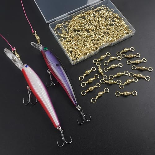 Fishing Barrel Swivels - 50/100 pcs Rolling Ball Bearing Fishing Swivel with Solid Ring Hook Line Connector Copper with Stainless Steel Gold Nickle Coated Test Strength 35-105lbs - size: 1#