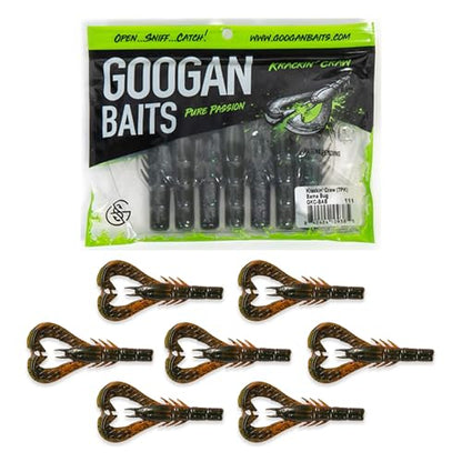 Googan Squad Krackin' Craw Soft Plastic Crawfish Bait for Bass Fishing – Patented V-Ridge Claws, Salt-Injected, Slaunch Sauce Scent (6pk) - color: Pearl, size: 4"
