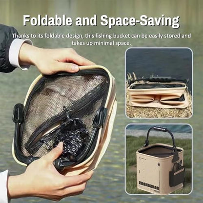 Collapsible Fishing Bucket – Portable EVA Bait Container with Rope & Net for Outdoor Fish ing & & Shrimp, Camping and Hiking(2.1Gallon/8L) - size: 2.1Gallon/8L