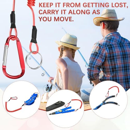 16.54IN Retractable Safety Coiled Lanyard [3PCS] - Steel Wire Fishing Rod Safety Lanyard Use for Pliers Boating - color: Red