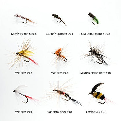 BASSDASH Fly Fishing Flies Kit Fly Assortment Trout Bass Fishing with Fly Box with Dry/Wet Flies, Nymphs, Streamers, Popper - style: 72 Pcs Assorted Flies Kit