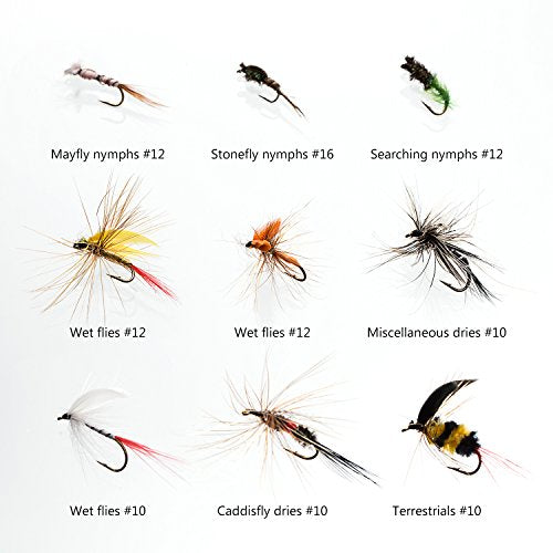 BASSDASH Fly Fishing Flies Kit Fly Assortment Trout Bass Fishing with Fly Box with Dry/Wet Flies, Nymphs, Streamers, Popper - style: 72 Pcs Assorted Flies Kit