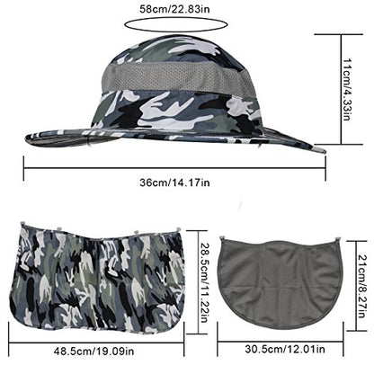 YR.Lover Outdoor UV Sun Protection Wide Brim Fishing Cap with Removable Flap - color: Gray Camouflage2