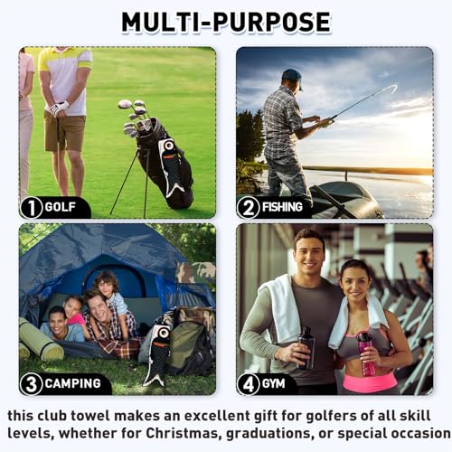Mindsoft Koi Fish Golf Towel Cute Microfiber Golf Towel Carabiner Clip, Cleaning Cloth & Clubs Koi Pattern Golfs Accessories and Gifts for Men Women(Black) - color: Black