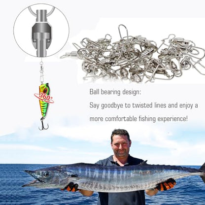 AMYSPORTS Duo Lock Snap Fishing Swivels Stainless Barrel Swivels Fishing Lure Snap Swivels Ball Bearing Swivels Fishing Tackle for Saltwater Fishing Freshwater Fishing - size: Size 6+6 (111lb) 50 pcs
