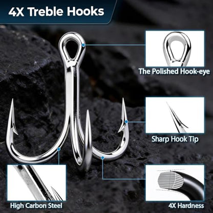 9KM DWLIFE Treble Hooks 4X High Carbon Steel Triple Hooks Fishing Hooks for Big Salmon Trout Bluefish Catfish Hooks 10 pcs - color: Silver, size: 4/0#