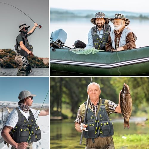 Gonex Fly Fishing Vest for Men Women, Comfortable Adjustable Fishing Vest with Multi-Pockets Reflective Stripes - color: Gray+yellow