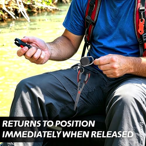 Dual Tool Fishing Retractor, Heavy Duty 2-Hook Retractable Zinger, 16.93" Cord 360° Swivel, Double Tool Holder for Nippers Forceps Pliers Scissors, Saltwater Freshwater Fishing Accessories