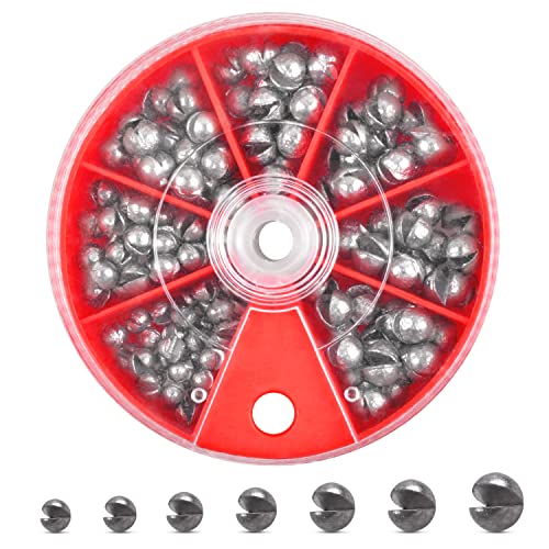 Split Shot Fishing Weights Sinker Kit, 120g/Box Round Split Shot Sinker Removable Fishing Weights Egg Sinkers for Saltwater Freshwater 7 Sizes - style: Red Box