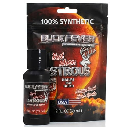 Buck Fever Red Moon Estrous – Synthetically Formulated Deer Liquid Attractant – Non-Spoiling, Sweet Synthetic Buck Attractant Scent – Moisture Reactivated Mature Rutting Buck Scent - size: 2oz