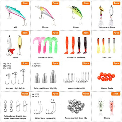 TCMBY Fishing Lures Bait Tackle Kit Set for Freshwater Trout Bass Fishing, Including Accessories, Fishing Tackle Box, Crankbait, Spoon, Hooks, Fishing Gear and Equipment for Starter Beginner.