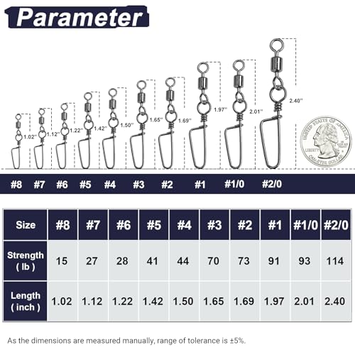 QISHUO Barrel Stainless Snap Swivels Strength Saltwater Lure Connector Fishing Steel Clips Fishing Swivel Rolling Black Nickel - size: Size6 (28lb) 50 pcs